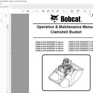 Bobcat Clamshell Bucket CB40.4 CB45.4 CB50.4 CB60.4 CB80.4 CB40.5 CB45.5 CB50.5 CB60.5 CB80.5Maintenance Manual -  PDF DOWNLOAD