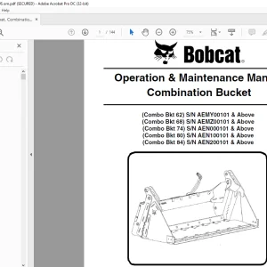 Bobcat Combo Bkt 62 Combo Bkt 68 Combo Bkt 74 Combo Bkt 80 Combo Bkt 84 Combination Bucket Operation & Maintenance Manual - PDF DOWNLOAD