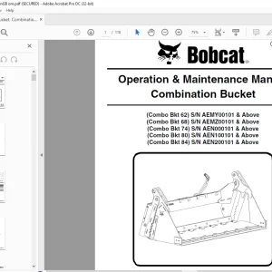 Bobcat Combo Bkt 62 Combo Bkt 68  Combo Bkt 74 Combo Bkt 80 Combo Bkt 84 Combination Bucket Operation & Maintenance Manual 6987340 (10-19)  - PDF DOWNLOAD