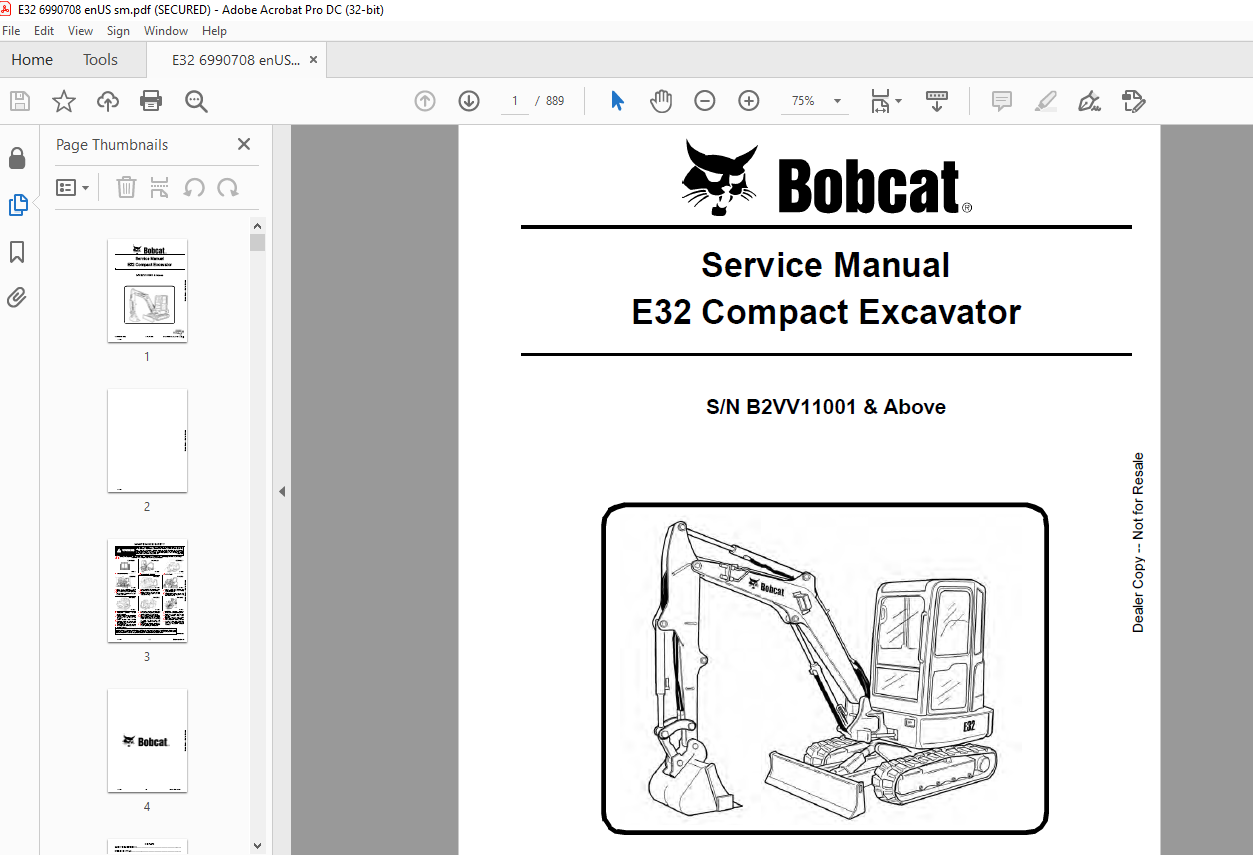 Bobcat Compact Excavator E32 Service Manual 6990708 (07-20) - PDF