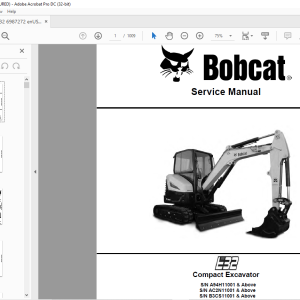 Bobcat Compact Excavator E322 Service Manual - HeyDownloads - Manual