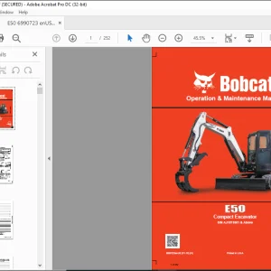Bobcat Compact Excavator E50 Operation & Maintenance Manual  - PDF DOWNLOAD