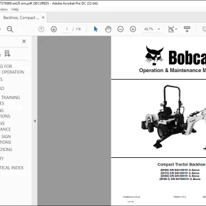 Bobcat Compact Tractor Backhoe BH66 BH76 BH86 BH86-5 Operation & Maintenance Manual 7376988 (12-20)  - PDF DOWNLOAD