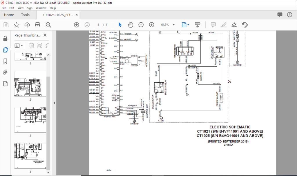 Bobcat Compact Tractor CT1021 CT1025 Electrical Schematic Manual V-1692