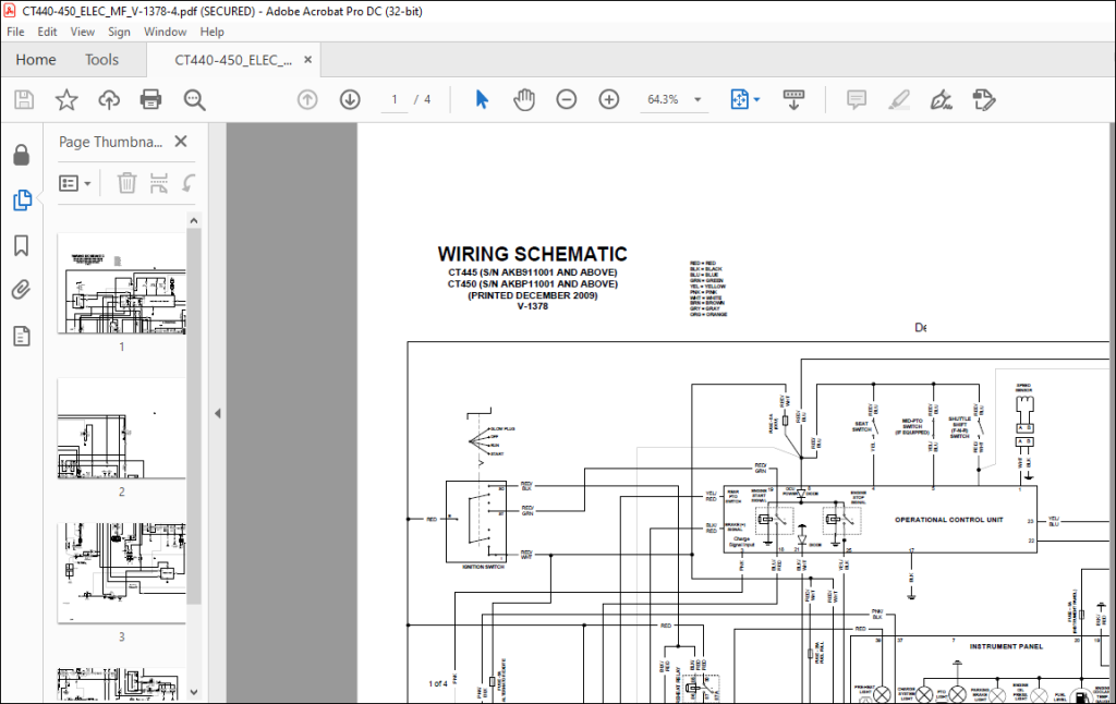 Bobcat Compact Tractor CT445 CT450 Electrical Schematic Manual V-1378