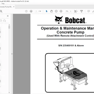 Bobcat Concrete Pump Used With Remote Attachment Control Operation & Maintenance Manual SN 235400101 & Above -  PDF DOWNLOAD
