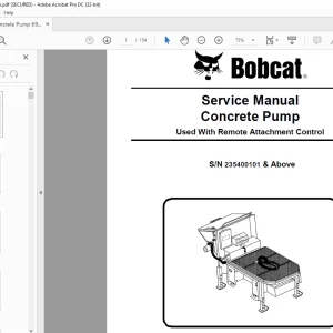 Bobcat Concrete Pump Used With Remote Attachment Control Service Manual SN235400101 & Above  - PDF DOWNLOAD