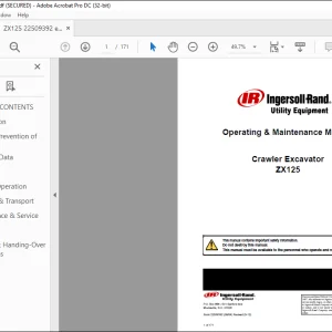 Bobcat  Crawler Excavator ZX125 Ingersoll -Rand® Utility Equipment Operating & Maintenance Manual  - PDF DOWNLOAD
