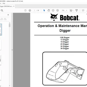 Bobcat Digger 12S 12 16 25 30 36 Operation & Maintenance Manual 6900948 (05-17) -  PDF DOWNLOAD
