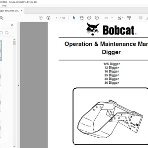 Bobcat Digger 12S 12 16 25 30 36 Operation & Maintenance Manual - PDF DOWNLOAD
