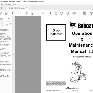 Bobcat Drop Hammer Operation & Maintenance Manual SN 005800101 & Above - PDF DOWNLOAD