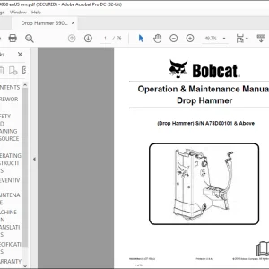 Bobcat Drop Hammer Operation & Maintenance Manual SN A78D00101 & Above - PDF DOWNLOAD