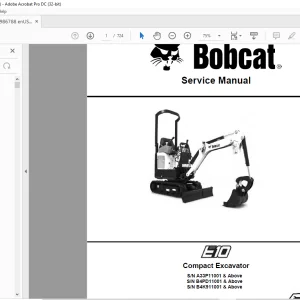 Bobcat E10 Compact Excavator Service Manual 6986788 (08-20) -  PDF DOWNLOAD
