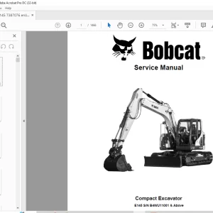 Bobcat E145 Compact Excavator Service Manual SN B4WU11001 & Above  -  PDF DOWNLOAD