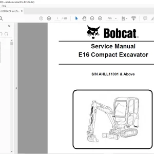Bobcat E16 Compact Excavator Service Manual SN AHLL11001 & Above  - PDF DOWNLOAD