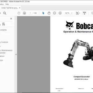 Bobcat E165 Compact Excavator Operation & Maintenance Manual SN B53W11001 & Above  - PDF DOWNLOAD