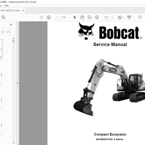 Bobcat E165 Compact Excavator Service Manual SN B53W11001 & Above   - PDF DOWNLOAD