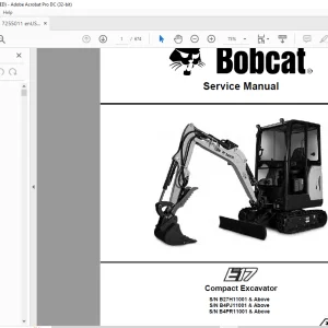 Bobcat E17 Compact Excavator Service Manual 7255011 (07-20)  - PDF DOWNLOAD