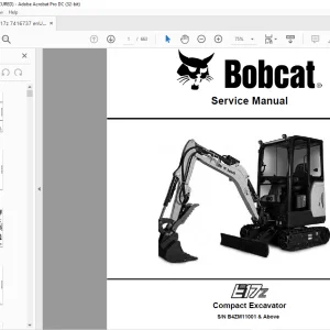 Bobcat E17z Compact Excavator Service Manual SN B4ZM11001 & Above  - PDF DOWNLOAD