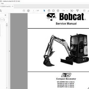 Bobcat E19 Compact Excavator Service Manual 7255013 (07-20)  -  PDF DOWNLOAD