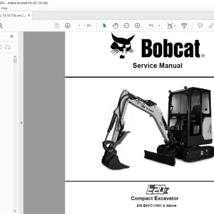 Bobcat E20Z Compact Excavator Service Manual SN B4YC11001 & Above  - PDF DOWNLOAD