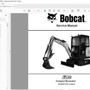 Bobcat E20z Compact Excavator Service Manual 7359012(07-20) -  PDF DOWNLOAD
