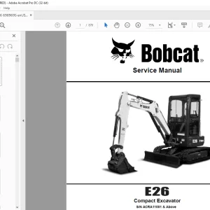 Bobcat E26 Compact Excavator Service Manual SN ACRA11001 & Above  - PDF DOWNLOAD