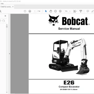 Bobcat E26 Compact Excavator Service Manual SN B4B811001 & Above  - PDF DOWNLOAD
