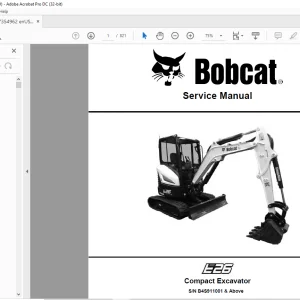 Bobcat E26 Compact Excavator Service Manual SN B4S911001 & Above -  PDF DOWNLOAD