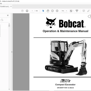 Bobcat E27z Compact Excavator Operation & Maintenance Manual SN B4R711001 & Above -  PDF DOWNLOAD