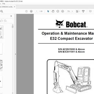 Bobcat E32 Compact Excavator Operation & Maintenance Manual 6990440(01-18)  - PDF DOWNLOAD