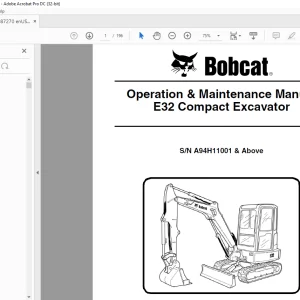 Bobcat E32 Compact Excavator Operation & Maintenance Manual SN A94H11001 & Above - PDF DOWNLOAD