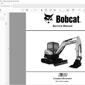 Bobcat E32 Compact Excavator Service Manual SN B3Y111001 & Above -  PDF DOWNLOAD