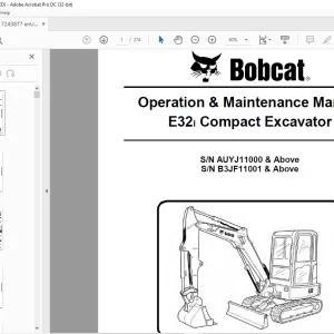 Bobcat E32i Compact Excavator Operation & Maintenance Manual 7243877 (09-15) - PDF DOWNLOAD