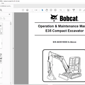 Bobcat E35 Compact Excavator Operation & Maintenance Manual SN A93K18000 & Above  - PDF DOWNLOAD