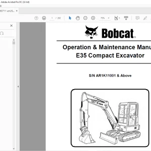 Bobcat E35 Compact Excavator Operation & Maintenance Manual SN AR1K11001 & Above - PDF DOWNLOAD