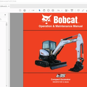 Bobcat E35 Compact Excavator Operation & Maintenance Manual SNB3Y211001 & Above -  PDF DOWNLOAD