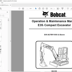 Bobcat E35i Compact Excavator Operation & Maintenance Manual SNAUYM11000 & Above - PDF DOWNLOAD