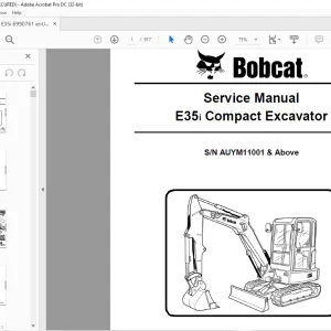 Bobcat E35i Compact Excavator Service Manual SN AUYM11001 & Above -  PDF DOWNLOAD