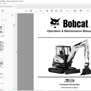 Bobcat E35z Compact Excavator Operation & Maintenance Manual SN B3Y411001 & Above  - PDF DOWNLOAD