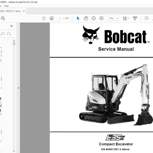 Bobcat E35z Compact Excavator Service Manual SN B4S511001 & Above  - PDF DOWNLOAD