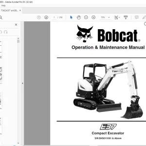 Bobcat E37 Compact Excavator Operation & Maintenance Manual SN B4S611001 & Above - PDF DOWNLOAD
