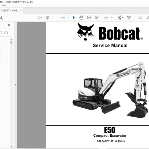 Bobcat E40 Compact Excavator Service Manual SN B4GP11001 & Above -  PDF DOWNLOAD