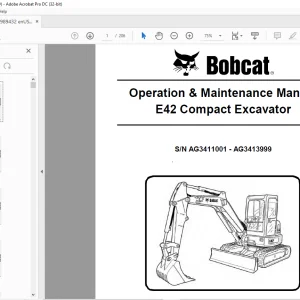 Bobcat E42 Compact Excavator Operation & Maintenance Manual SN AG3411001 - AG3413999  - PDF DOWNLOAD