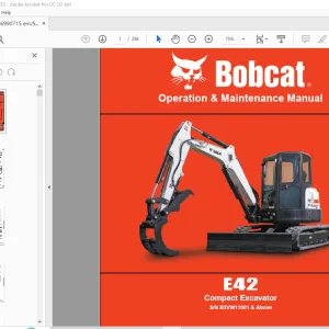 Bobcat E42 Compact Excavator Operation & Maintenance Manual SNB2VW11001 & Above  - PDF DOWNLOAD