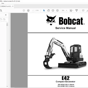 Bobcat E42 Compact Excavator Service Manual  - PDF DOWNLOAD