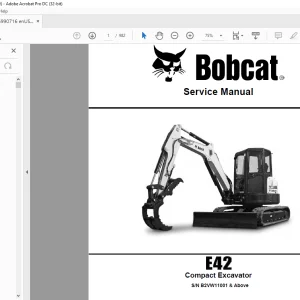 Bobcat E42 Compact Excavator Service Manual SN B2VW11001 & Above  -  PDF DOWNLOAD
