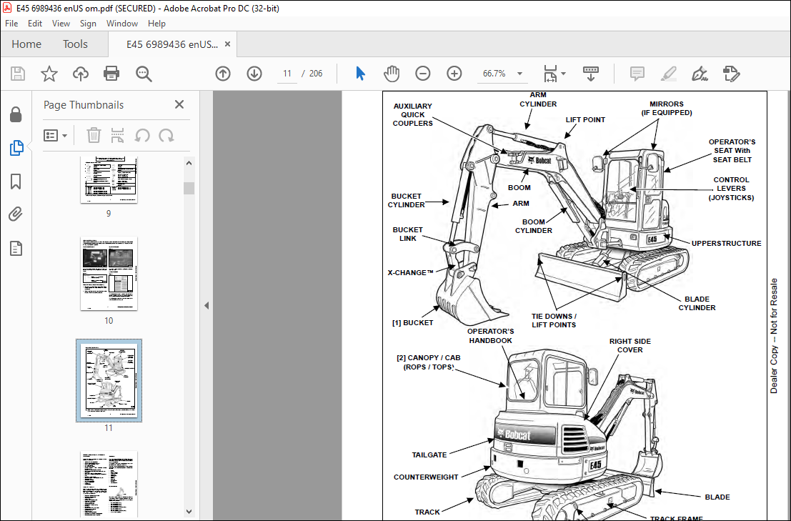 Bobcat E45 Compact Excavator Operation & Maintenance Manual 6989436 (11 ...