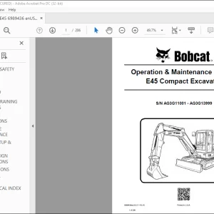 Bobcat E45 Compact Excavator Operation & Maintenance Manual 6989436 (11-15)  - PDF DOWNLOAD