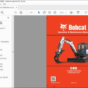 Bobcat E45 Compact Excavator Operation & Maintenance Manual SN AG3G14000 & Above  - PDF DOWNLOAD